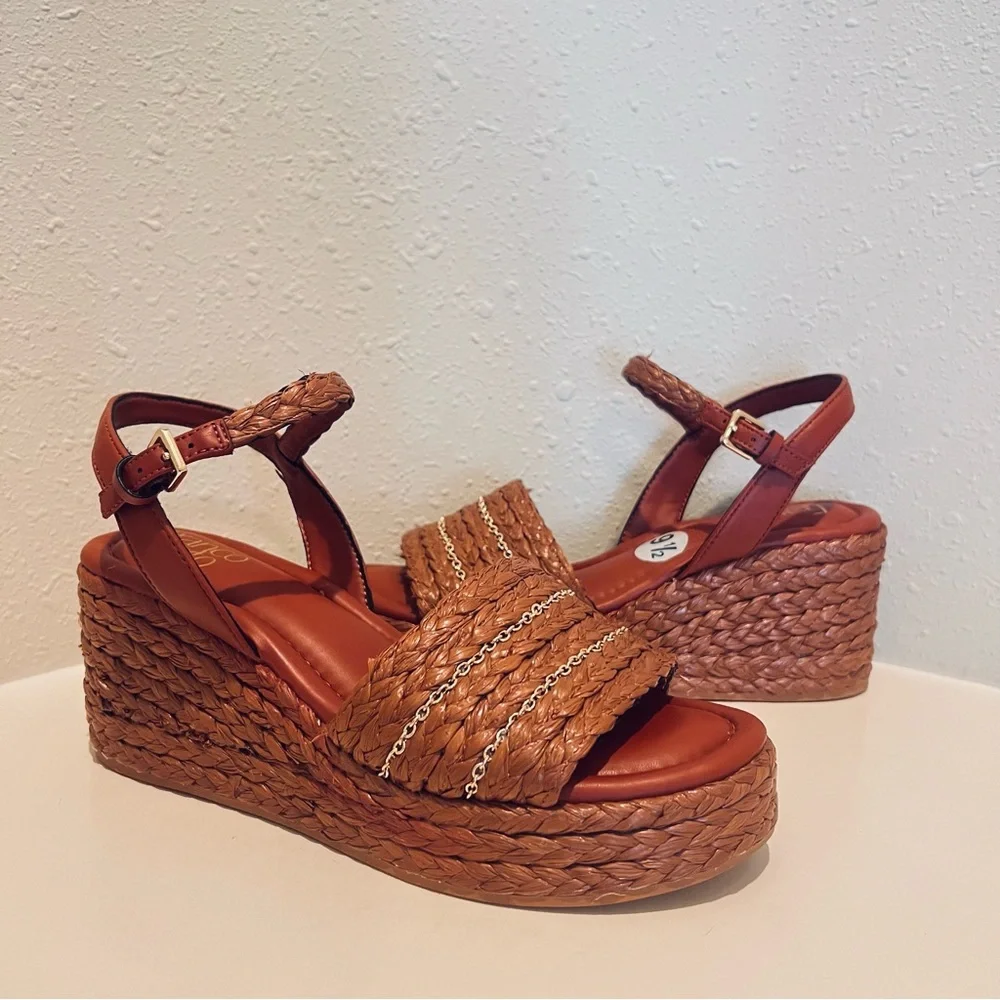 Franco Sarto Peachy Rust Wedge Espadrille Sandals Sz 9.5 NEW